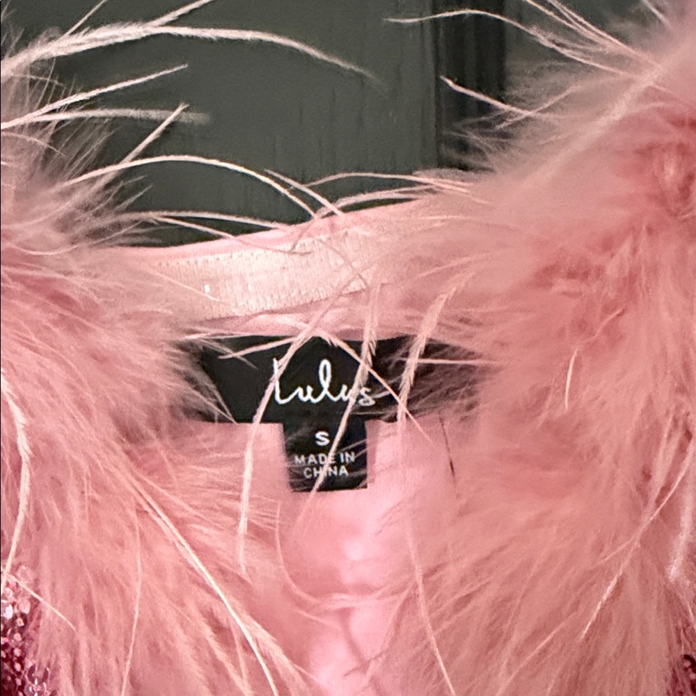 Lulu's Pink Sequin Feather Trim Tank Top - Picture 3 of 6